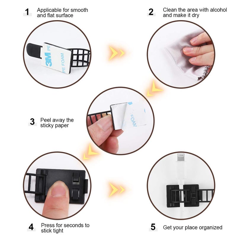VAMRONE Adhesive Cable Management Clips, 50Pcs Adjustable Nylon Cable Strap Ties Wire Clips Clamps Organizer with Strong Adhesive Tape, Extra Screw & Hole for Strong Fixation Home Office - 3.55 Inch Black - Image 5